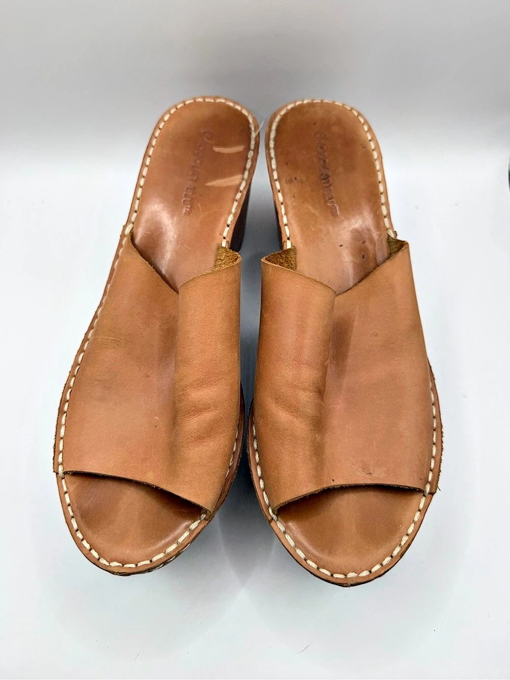 Chocolate Blu Westbrook Tan Leather Platform Wedge Sandals Size 8